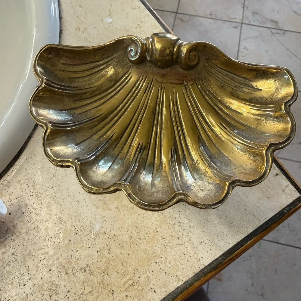 Vintage 60’s Sherle Wagner Brass Bronze Scalloped Cherub Mermaid TwoTail soaDish